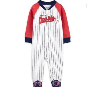 Daddy’s Rookie Carter's Red and White Striped Footie with Baseball Theme
